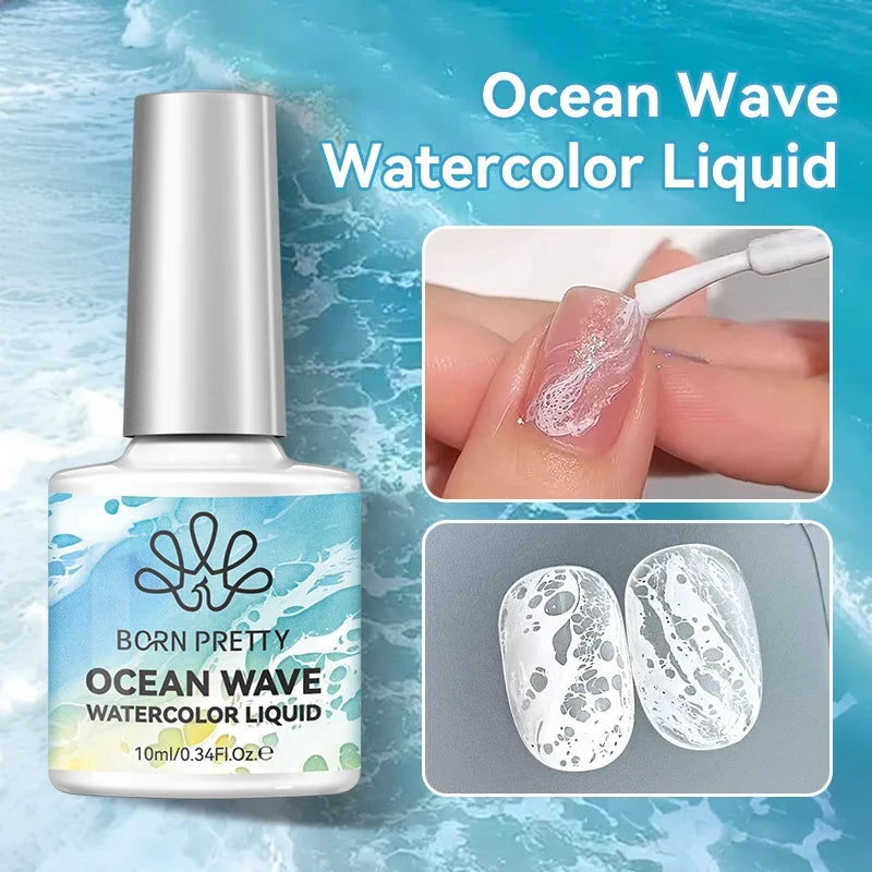 BORN PRETTY 10ml Ocean Wave Watercolor Liquid Gel Polish Stroke White Watercolor 3 Seconds Spread Lace Hollow Gradient Nail Art Tri Light Beauty