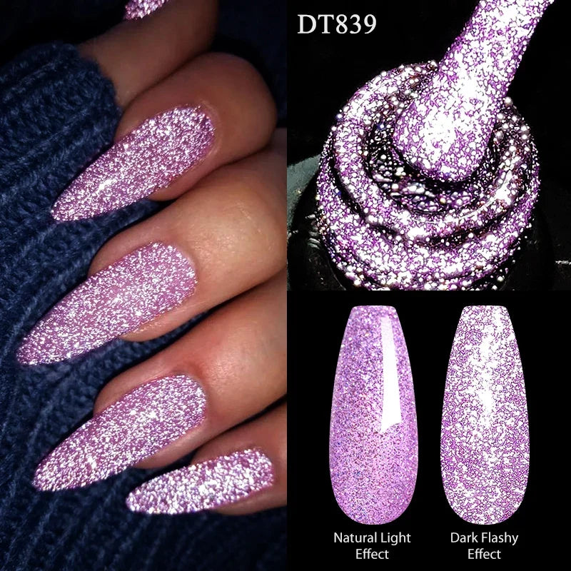 7ml Reflective Glitter Nail Gel Polish Semi Permanent French Style Nail Art UV LED Gel Sparkling Soak Off Manicure Varnish DIY Tri Light Beauty