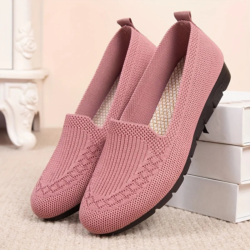 Women's Solid Color Knit Loafers Lightweight Anti Slip Flat Shoes for Casual Wear LadyShow.Store