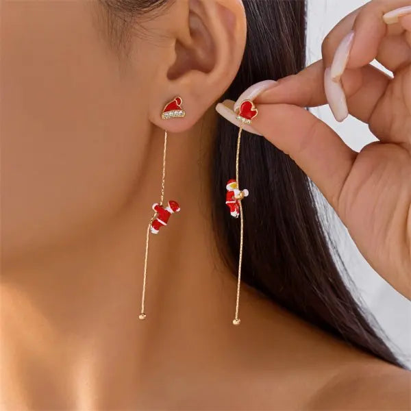 Creative Christmas Grandpa and Grandma Zircon Stud Earrings For Women White Pearl Crystal Snowman Elk Earring New Year Jewelry Pi-Mart