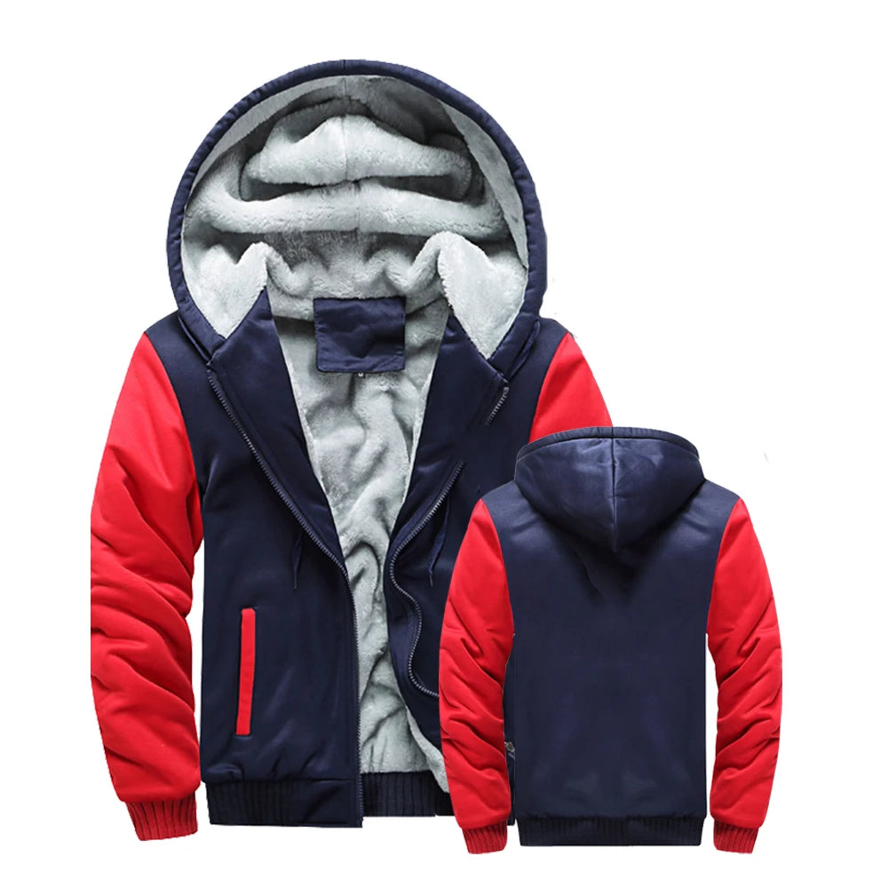 Winter Jacket Men Warm Coat Thick Fleece Male Zipper Hooded Jackets Casual Hooded Sportswear Outerwear Long Sleeves Sports Hoody Pi-Mart