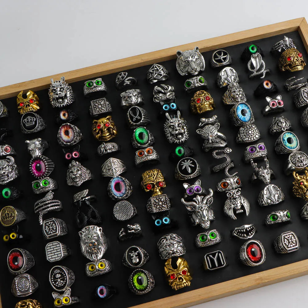 10/20/30/50Pcs/Lot Fashion Retro Punk Classic Skull Owl Rings for Men Women Hip Hop Jewelry Accessories Party Gifts Mix Style Pi-Mart