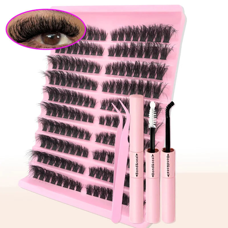 DIY Eyelash Extension Kit Individual Lashes Cluster Mix Lash Clusters with Lash Bond and Seal and Lash Accessories LadyShow.Store