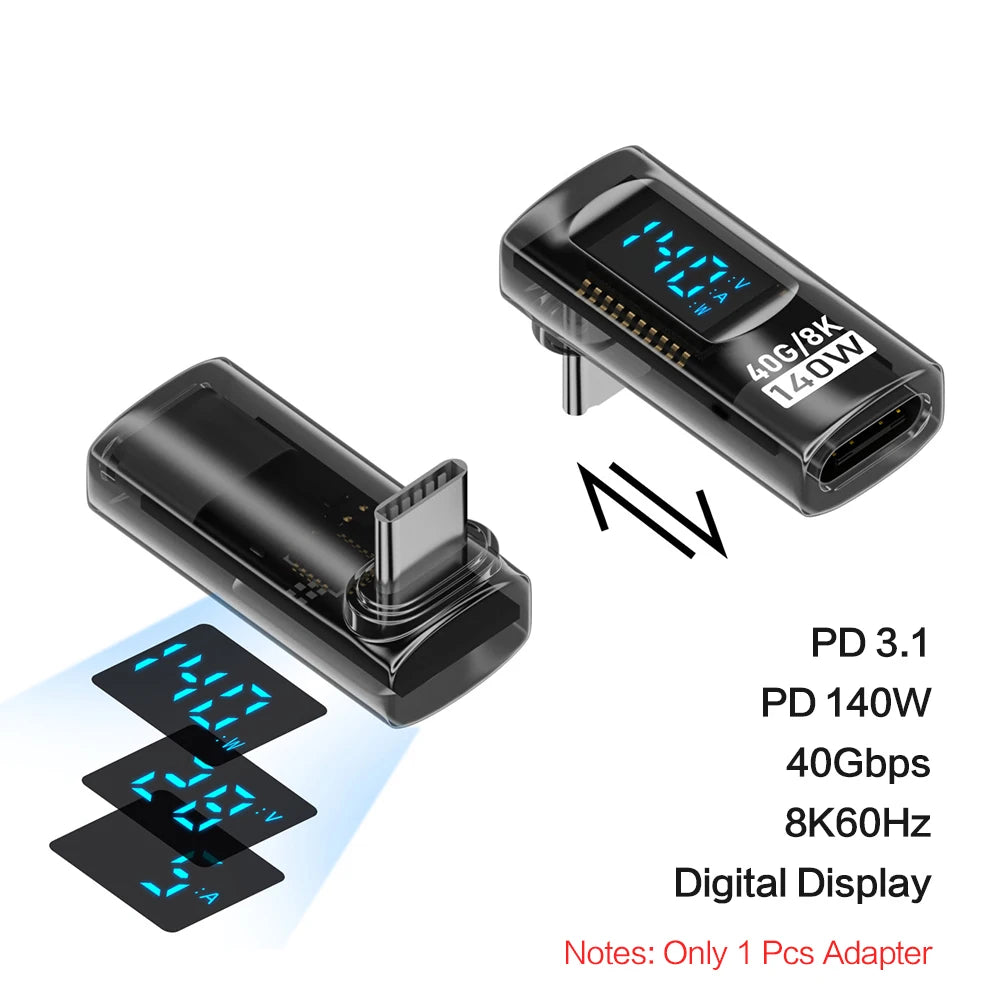 90 Degree USB C Adapter Right Angle U Shape Type C Adapter 40Gbps Data Transfer PD 140W USB4.0 8K 60Hz Video for Thunderbolt 3/4 Pi-Mart