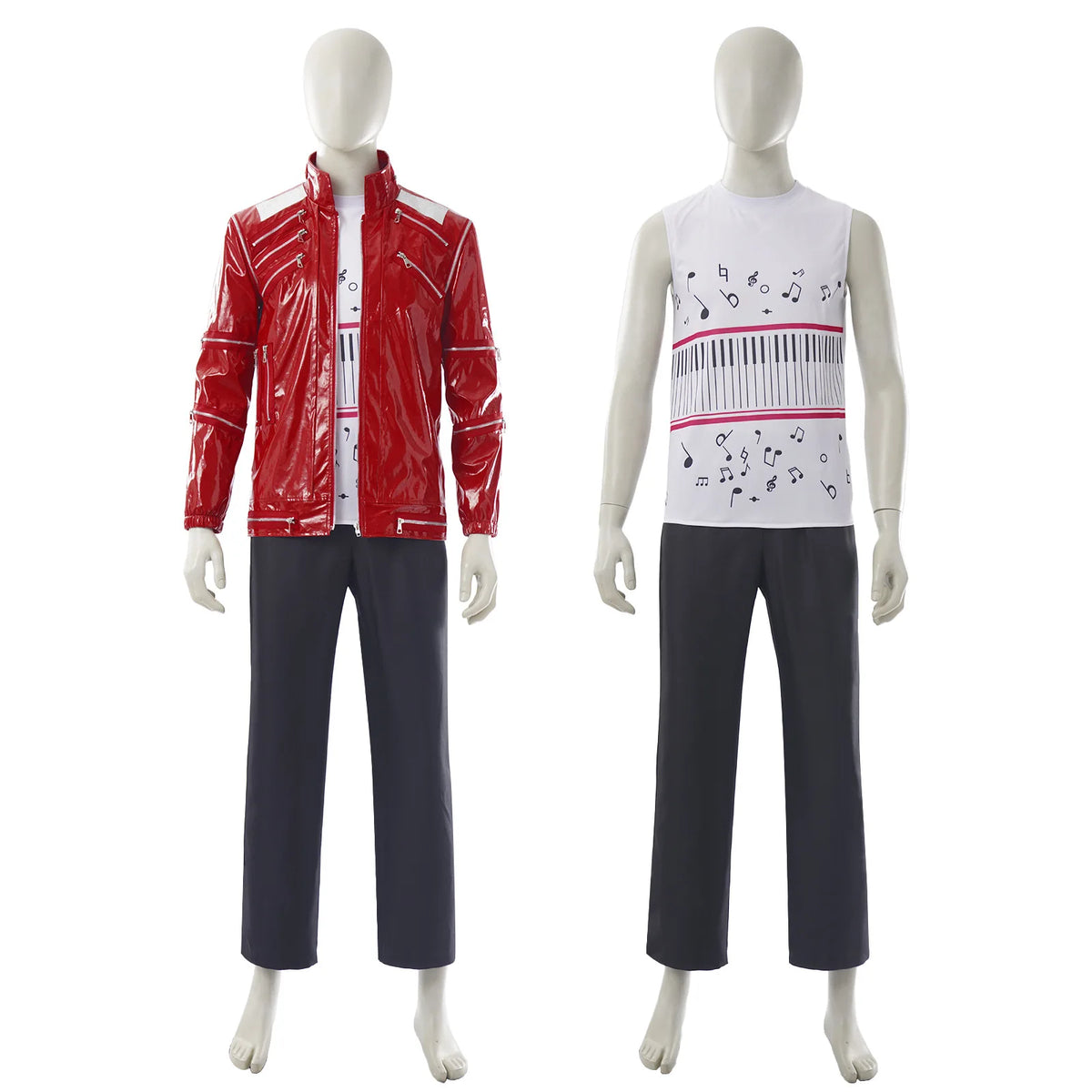 Red Zipper Michael Jackson MJ Beat It Jacket for Impersonators PU Leather Punk Casual Coat Halloween Stage Christmas Outwear Pi-Mart
