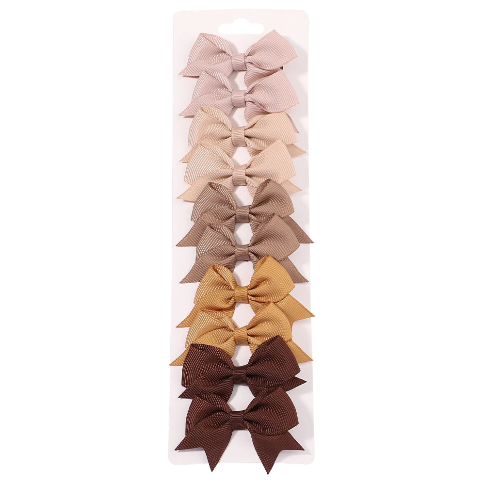 10Pcs/Set Solid Color Kids Bows Hair Clips for Baby Girls Handmade Ribbon Bowknot Hairpin Barrettes New Year Hair Accessories Pi-Mart