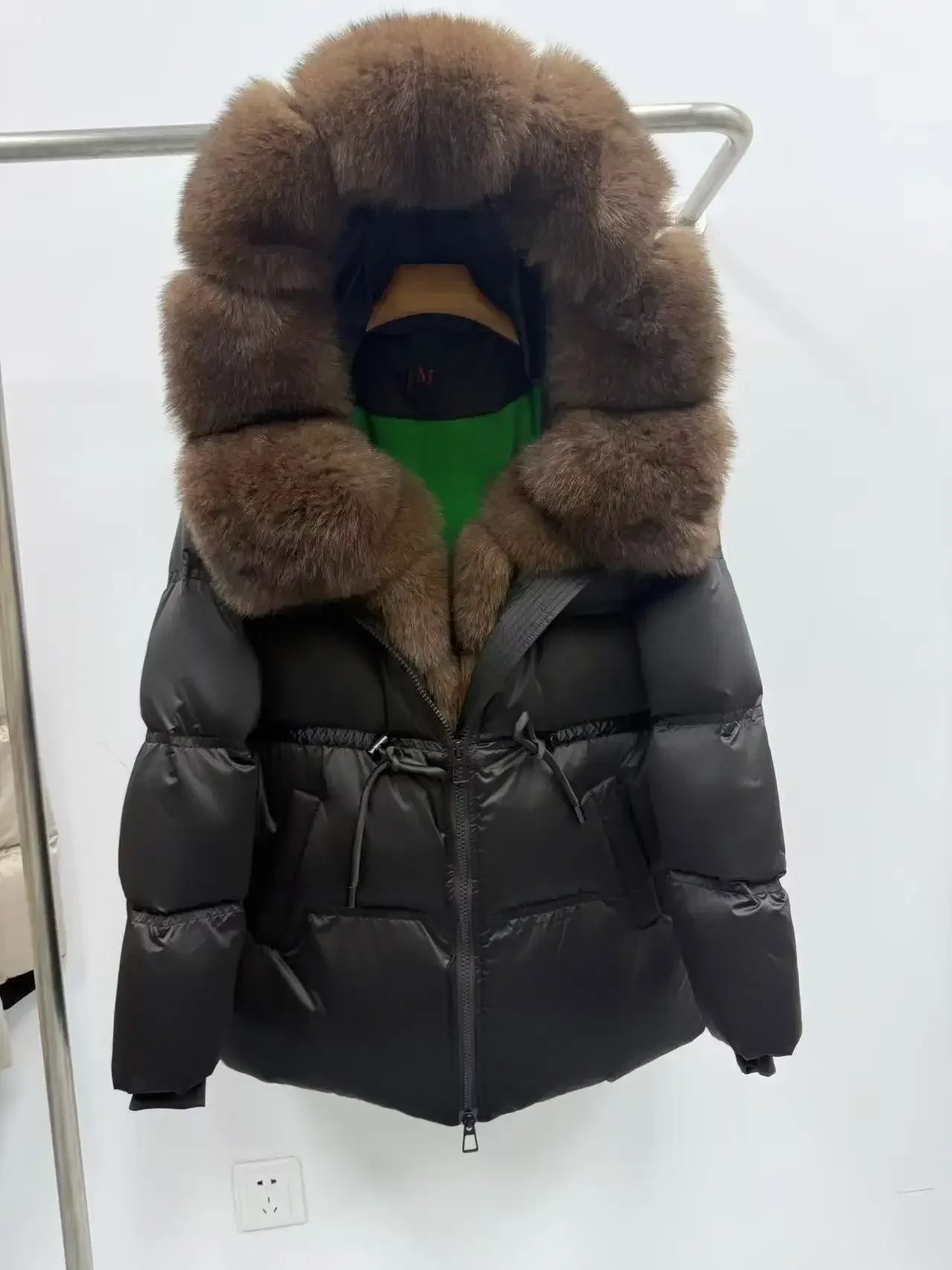 Fox Fur Jacket Women Loose Hooded White Goose Down Coat Female New Autumn Winter Thick Warm Natural Real Fur Puffer Jacket Lady LadyShow.Store