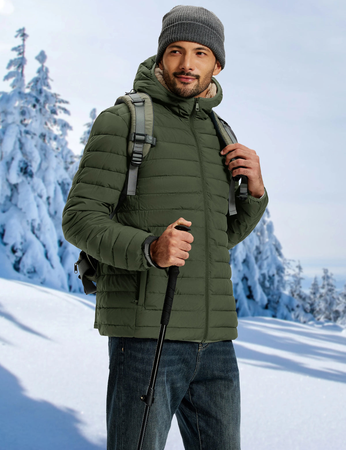 TACVASEN Men's Puffer Jacket Winter Warm Hooded Sherpa Lined Water Resistant Windproof Insulated Jacket Warm Winter Puffy Coat Pi-Mart