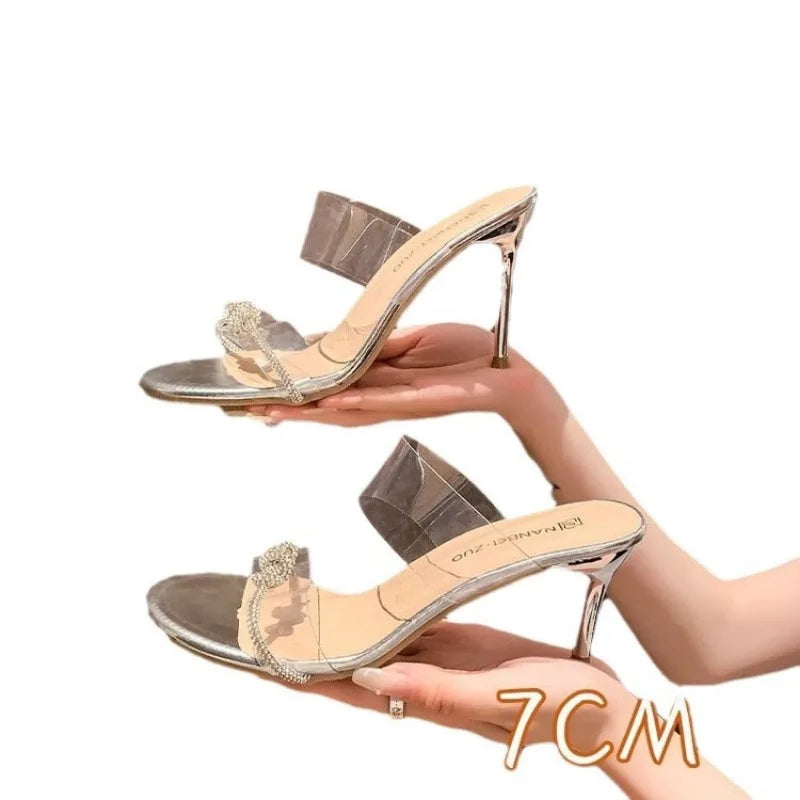 Women Sandals Sexy Crystal Gladiator Sandals Ankle Strap High Heels Hollow Out Party Shoes Closed Toe Stiletto Ladies Pumps LadyShow.Store