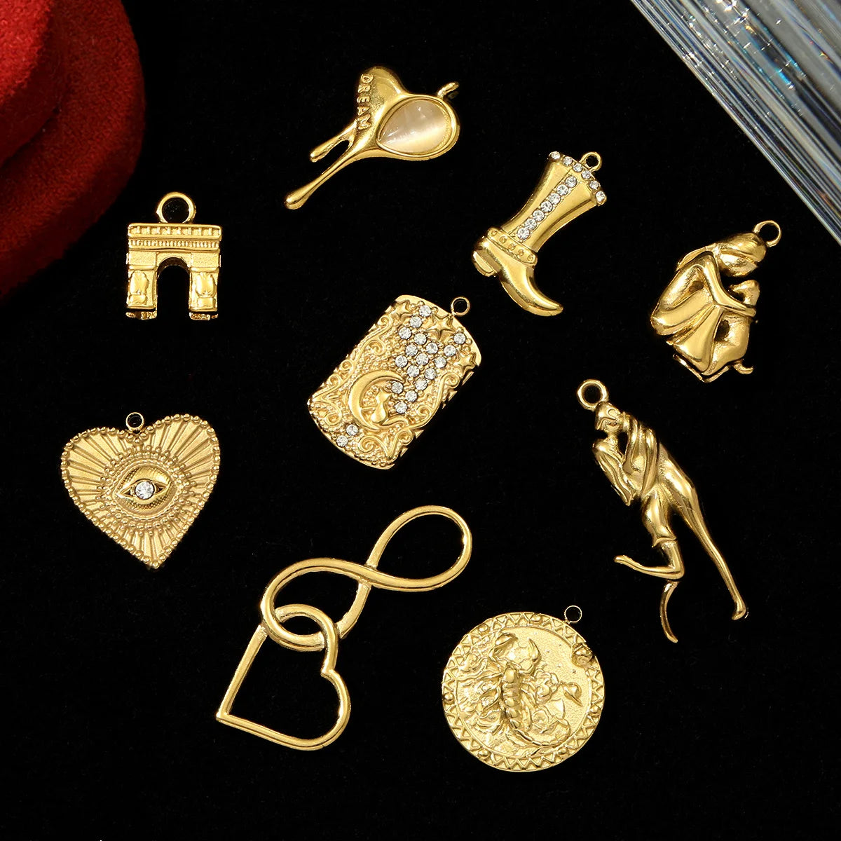 3pcs/Lot Stainless Steel 3D The Triumphal Arch Lovers Pendants Boot Heart Eye DIY Charms Women French Love Dog Dream Jewelry Pi-Mart