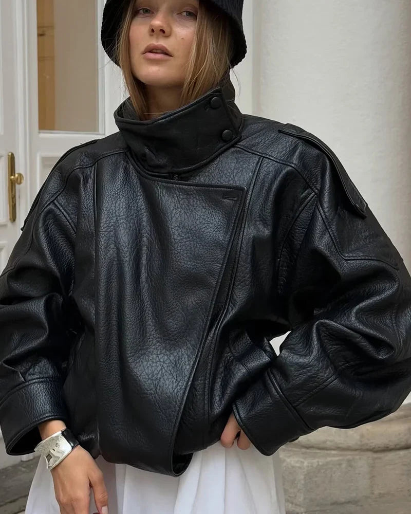 Women's Faux Leather Jacket New Fashion Long Sleeve Versatile Jacket Personality Chic Women Coat Autumn Winter Ladies Outerwear LadyShow.Store