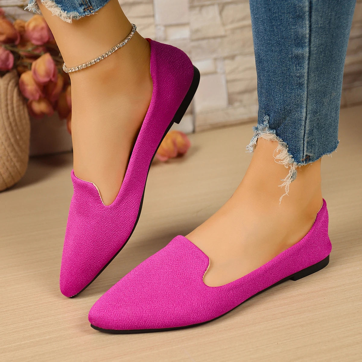 Women Flats Pointed Toe Solid Color Flats for Women Spring/autumn Casual Comfortable Leopard Brown Flat Heel Shoes Pi-Mart