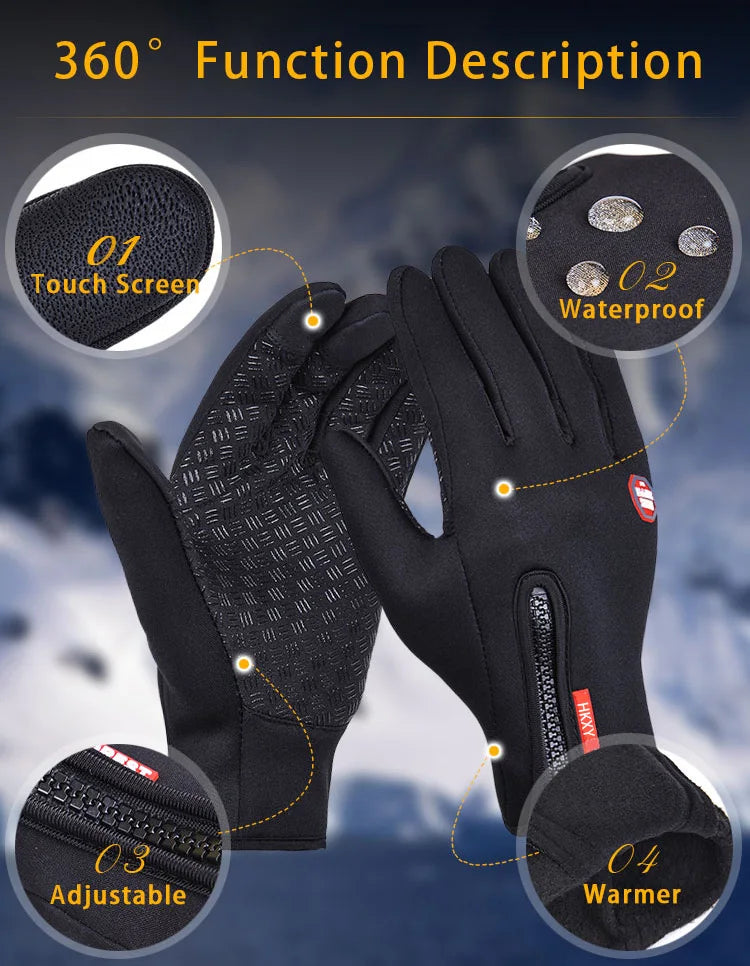 Winter Cycling Gloves Men Women Motorcycle Fleece Sport Zipper Autumn Touch Screen Warm Water-Repellent Windproof Non-slip Glove Pi-Mart