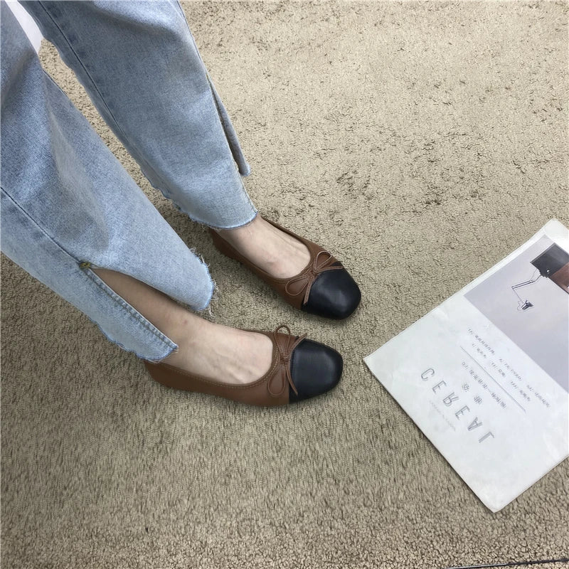 Large Size 44 45 46 47 48 Flat Shoes Women's Spring  Autumn Bow New Square Toe Shallow Ladies Shoes loafers women zapatos mujer Pi-Mart