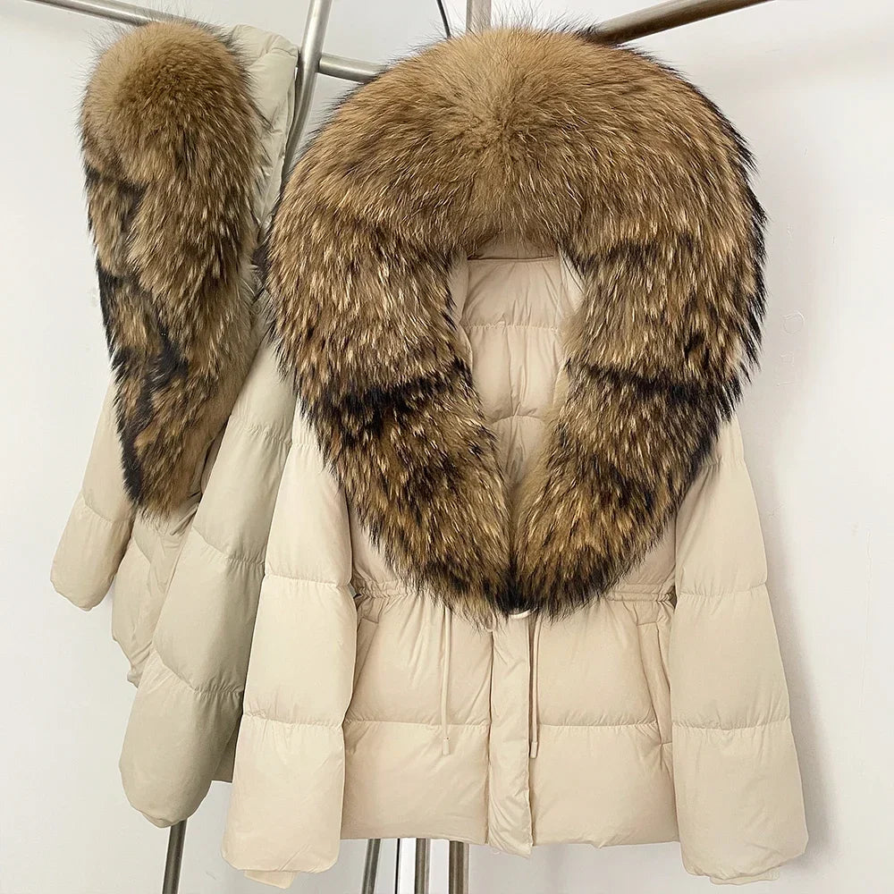 Reality Fur Jacket Real Fur Collar Duck Down Coat Female Winter Hooded Warm Fox Fur Coat Women Natural Raccoon Fur Puffer Jacket LadyShow.Store
