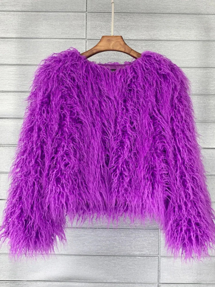 Colorful Warm Faux Women Fur Coat  Black White Pink Plush Coat Female Jacket Fur Autumn Winter Shaggy Outerwear High Street 2025 LadyShow.Store