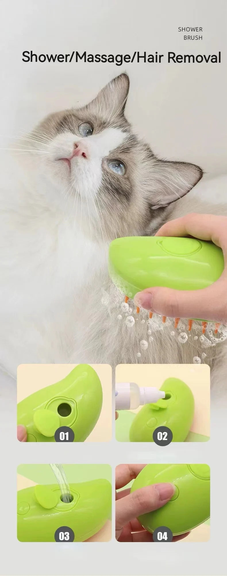 3-in-1 Dog Hair Brush Cat Hair Brush Electric Pet Cleaning Brush Steam Spray Brush Massage Hair Removal Comb Anti Flying Brush Pi-Mart