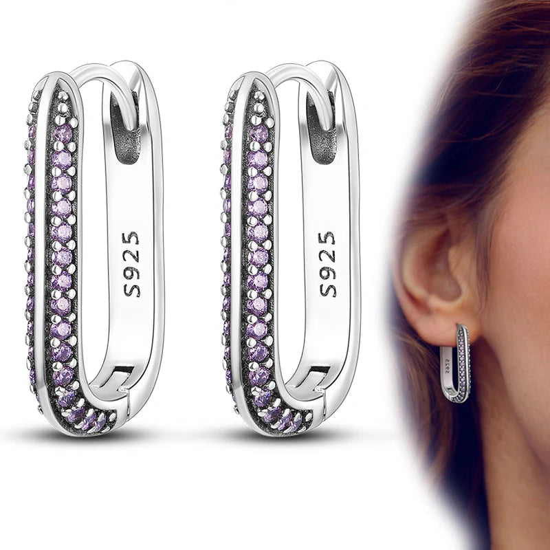 Genuine 925 Sterling Silver Love Feather Earrings Fit Original Charms Hoop For Women Girls Stud Earring Fine Jewelry Gifts Pi-Mart