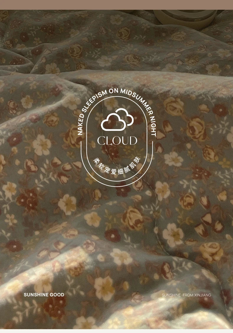 Summer Quilt Korean Style Duvet with Lace Single/Queen Size Comforter Flower Printed Quilted Blanket 여름이불 (No Pillowcase) Pi-Mart