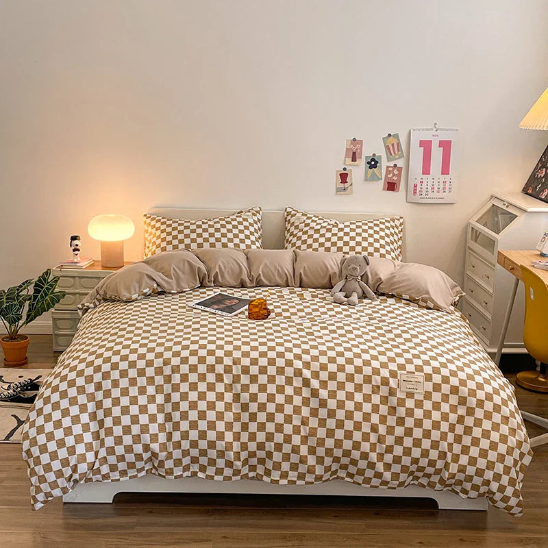 Checkerboard Bedding Comforter Set with Pillowcase bed sheet Single Full Size Bed Linen Duvet Cover Set Queen/King Double Single LadyShow.Store