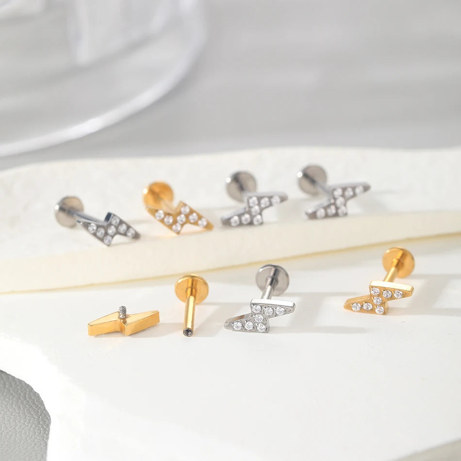 1Pc G23 Titanium Cartilage Stud Earrings for Women Lip Stud Labret Piercing Helix Daith Piercing Body Jewelry Pi-Mart