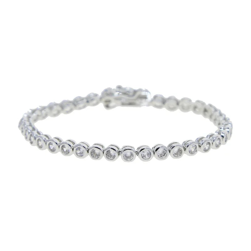 Geometric High Quality Fashion Women Jewelry Bezel Set Round Shaped Tennis Chain Bracelet Necklace Set Pi-Mart