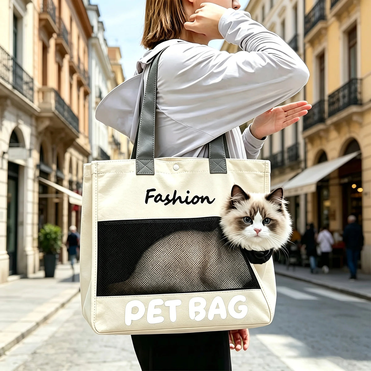 Fashion Portable Pet Tote Bag Breathable Mesh Cat Dog Shoulder Bag Outdoor Travel Handbag Small Puppy Kitten Transport Bag Pi-Mart