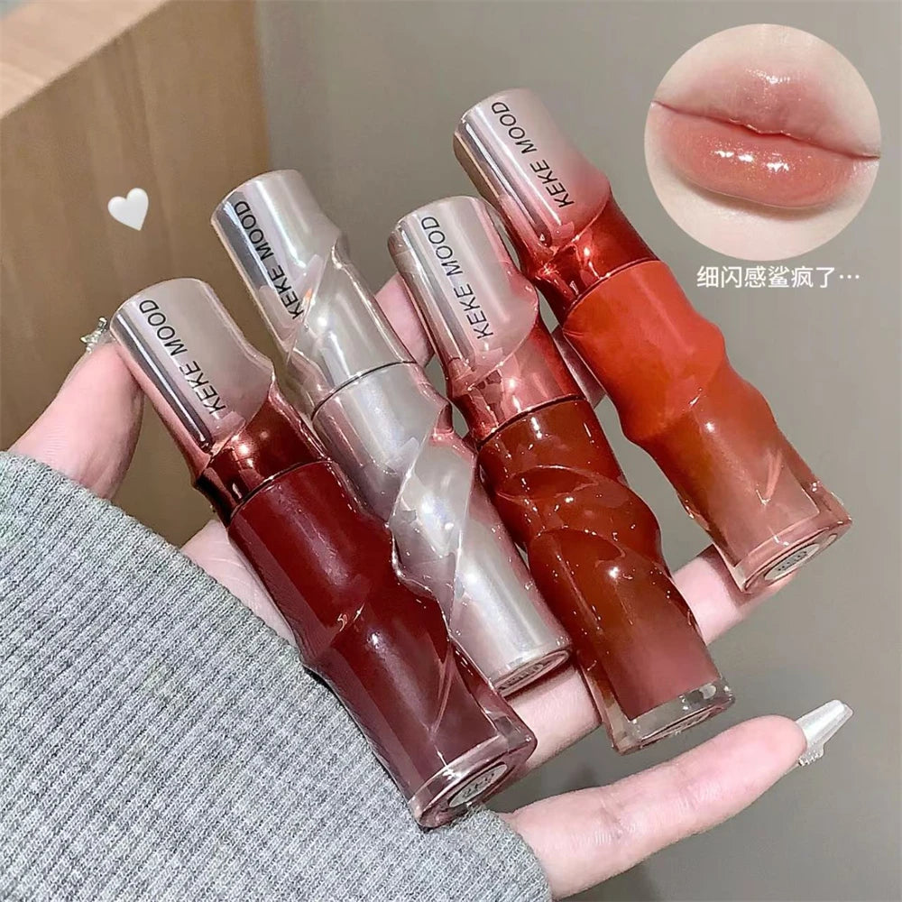 Crystal Nude Gray Glossy Lip Stain Mirror Korean Lip Glaze Sheer Nude Glitter Lip Tint Watery Shine Plumping Lipgloss Cosmetics Pi-Mart
