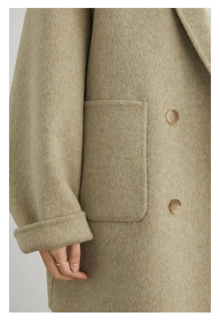 CHIC VEN New Women Woolen Coat Loose Solid Mid-length Double-sided Oversized Office Ladies Jackets Outerwear Autumn Winter 2026 Pi-Mart