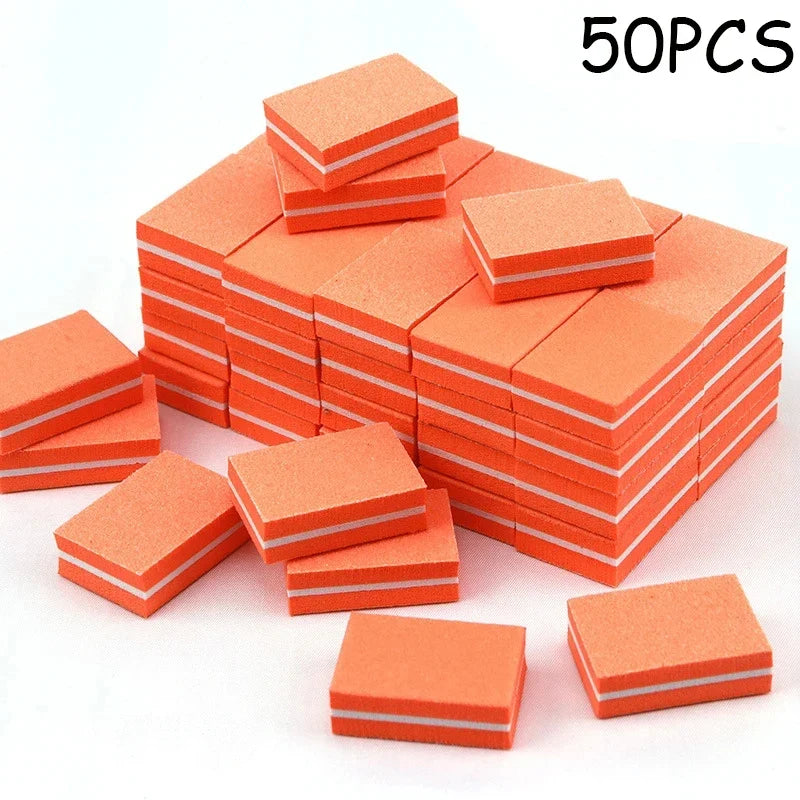 50Pcs Professional Mini Nails Art buffer File 100/180 Sandpaper Manicure Tips Care File Sanding Polishing Accessories Tools Tri Light Beauty