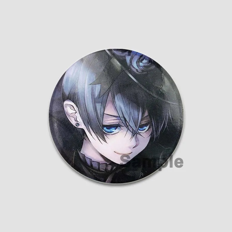 58MM Cartoon Comics Black Butler Creative DIY Badge Tinplate Plastic Pins Button Brooches for Backpack Accessories Jewelry Gifts Pi-Mart
