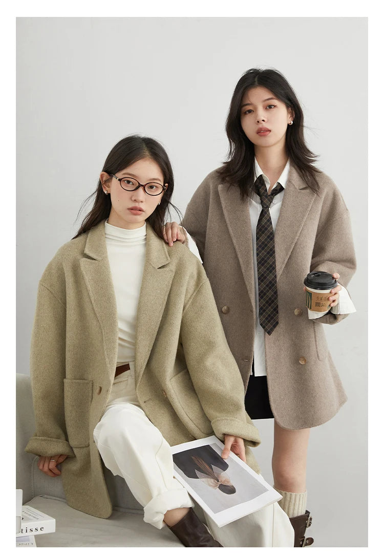 CHIC VEN New Women Woolen Coat Loose Solid Mid-length Double-sided Oversized Office Ladies Jackets Outerwear Autumn Winter 2026 Pi-Mart