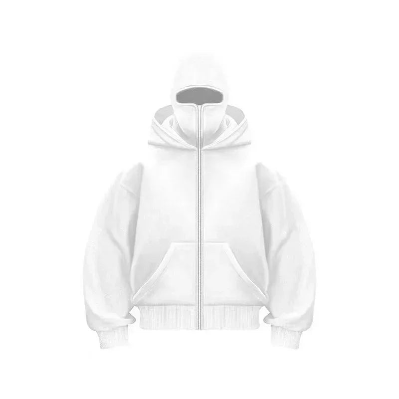 Men and Women Balaclava Y2K Gothic Harajuku Spring Autumn Winter New Item Double Hooded Sweatshirt Men Hooded Mask Zipper Jacket Pi-Mart