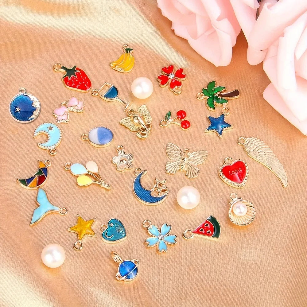 20/30/50/100pcs Mixed Style Gold-Plated Pendants, Drip Oil Alloy Pendants, Jewelry Accessories, Used for DIY Jewelry Making Pi-Mart