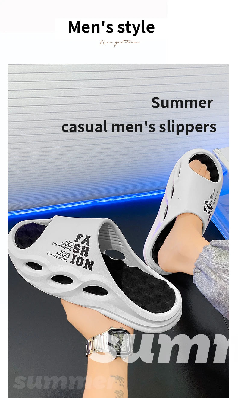 Men Fashion Massage Slippers Indoor/Outdoor Sandals Beach Flip Flop Thick Sole Male Slides Summer Non-Slip Men Shower Slippers Pi-Mart