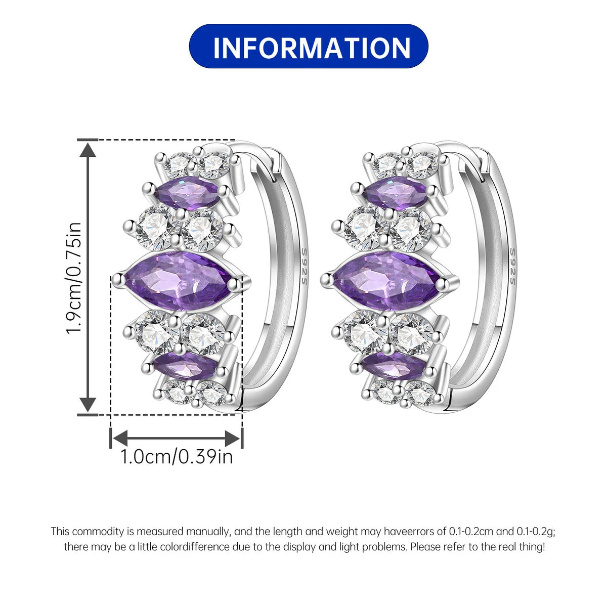 PANPOKI S925 Sterling Silver Purple Zircon Series Earrings Hoop Earrings For Women Jewelry Original Party Trendy Gifts Pi-Mart