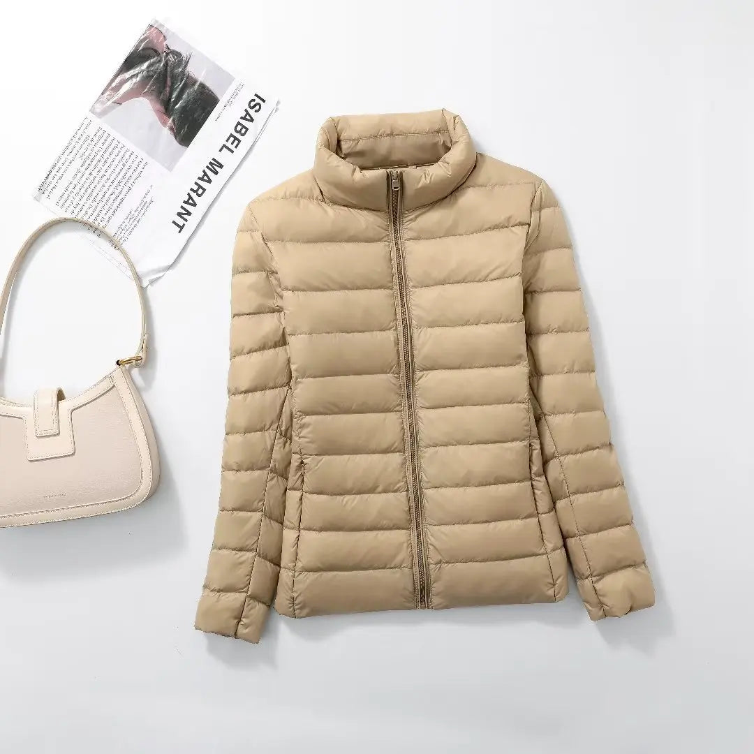 Women Short Puffer Jacket 2025 New Fashion Stand Collar Lightweight Water-Resistant Packable Female Down Parka Casual Coat LadyShow.Store
