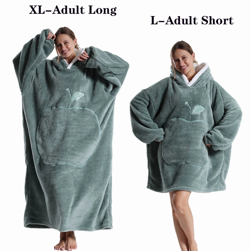 Women Plush Fleece Blanket Men Warm Thick Hoodies Adult Giant TV Blanlets with Sleeves Super Long Cold-proof Homewear Pajamas Pi-Mart