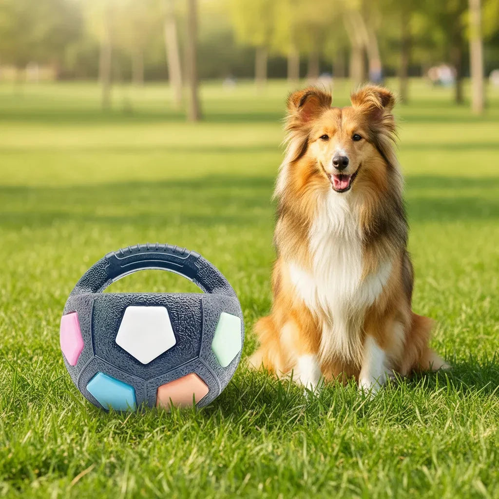 Soccer Ball Pet Vocal Toy, Durable TPR Material, Dog Toy With Carrying Handle, Suitable for Throwing , Interactive Pet Toy Pi-Mart