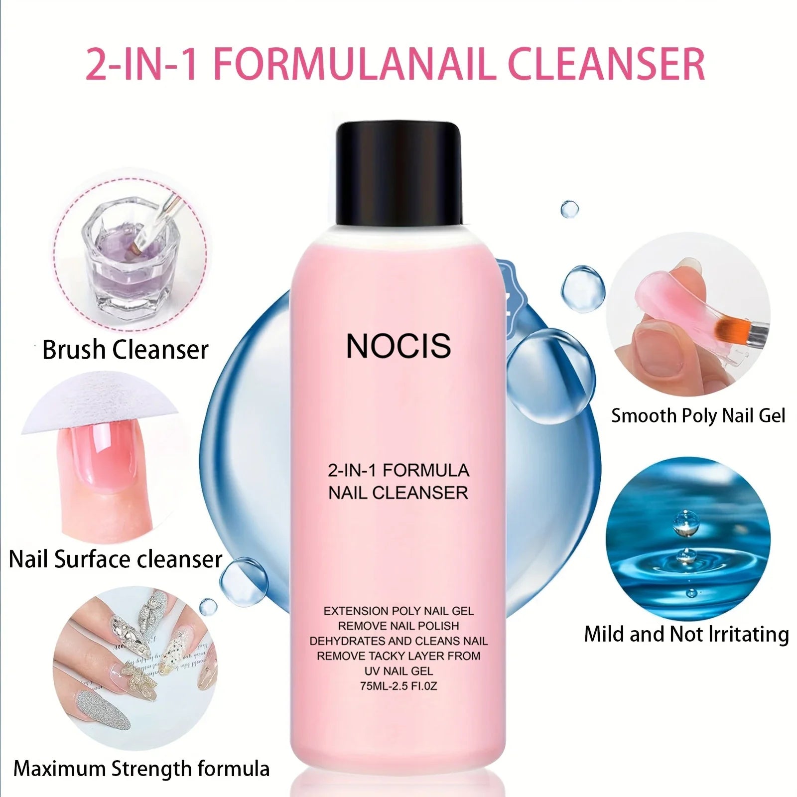 2in 1 Gel Cleanser for Nails & Polish Remover, Professional Slip Solution for Poly Gel Nails for & LED Gel, Anti-Stick Formula, Tri Light Beauty