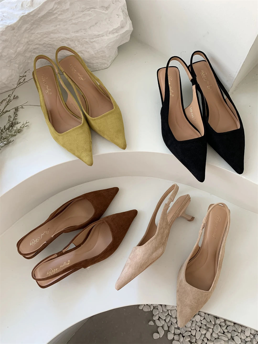 Bailamos Women Sandals Pointed Toe Elegant Low-heel Shoes Summer Fashion Slingback Woman Mules Shoes Pumps Dress Shoes Pi-Mart