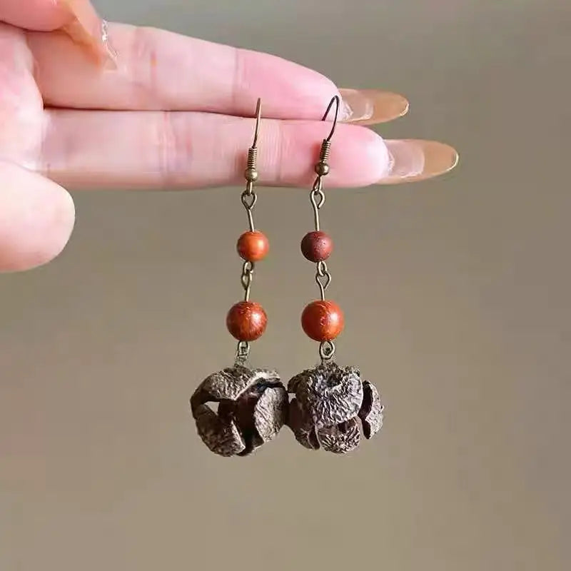 1Pair Vintage Wooden Plant Earring For Women Creative Natural Plant Dried Fruits Drop Earrings Ethnic Jewelry Pi-Mart