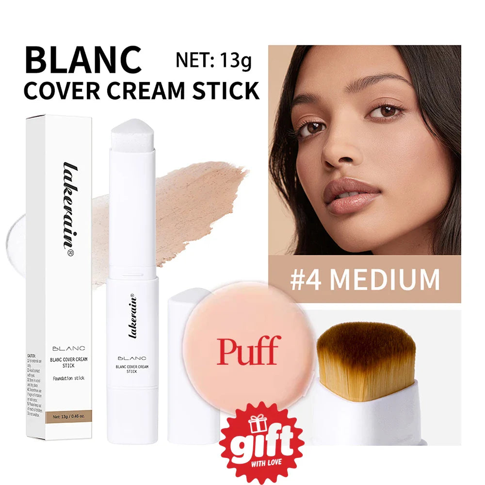Lakerain Color Changing Foundation Stick Full Coverage Matte Finish Dual-Ended Brush & Stick Waterproof Smooth Foundation Makeup Tri Light Beauty