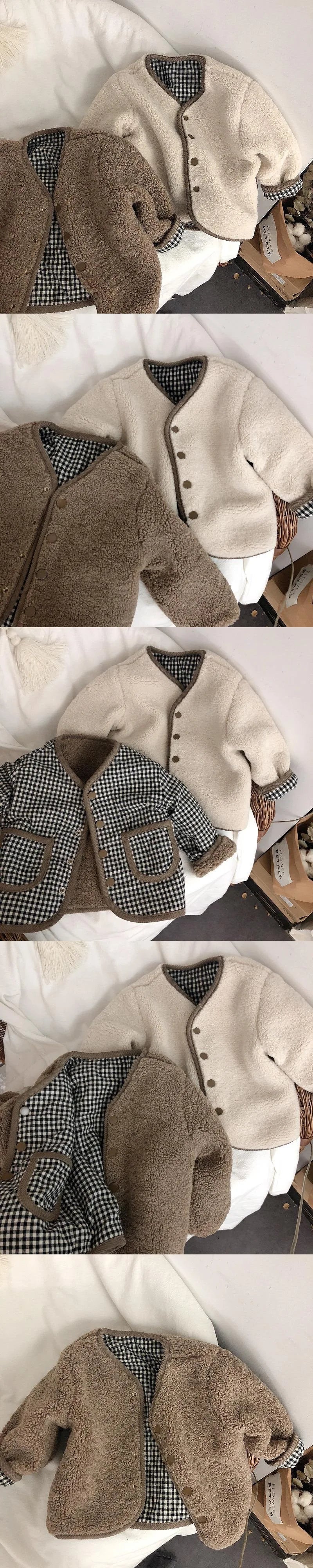 HoneyCherry Autumn and Winter New Warm Jacket Children Two Sides Wear Plaid Plush Jacket Kids Jackets Pi-Mart