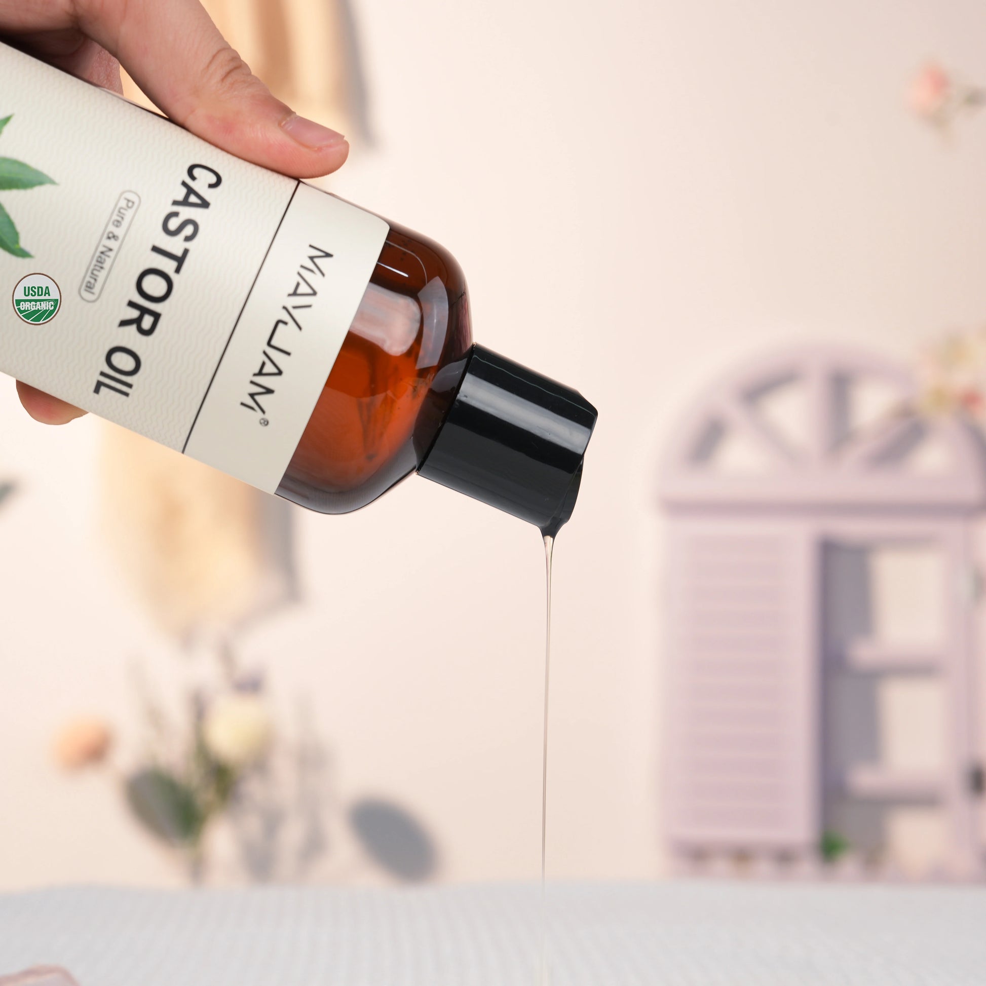 Organic Castor Oil Cold Pressed Massage Body Moisturizes Skin Nourish Hair 16fl.oz Pure Natural Carrier Oil for Eyelash Nail Pi-Mart