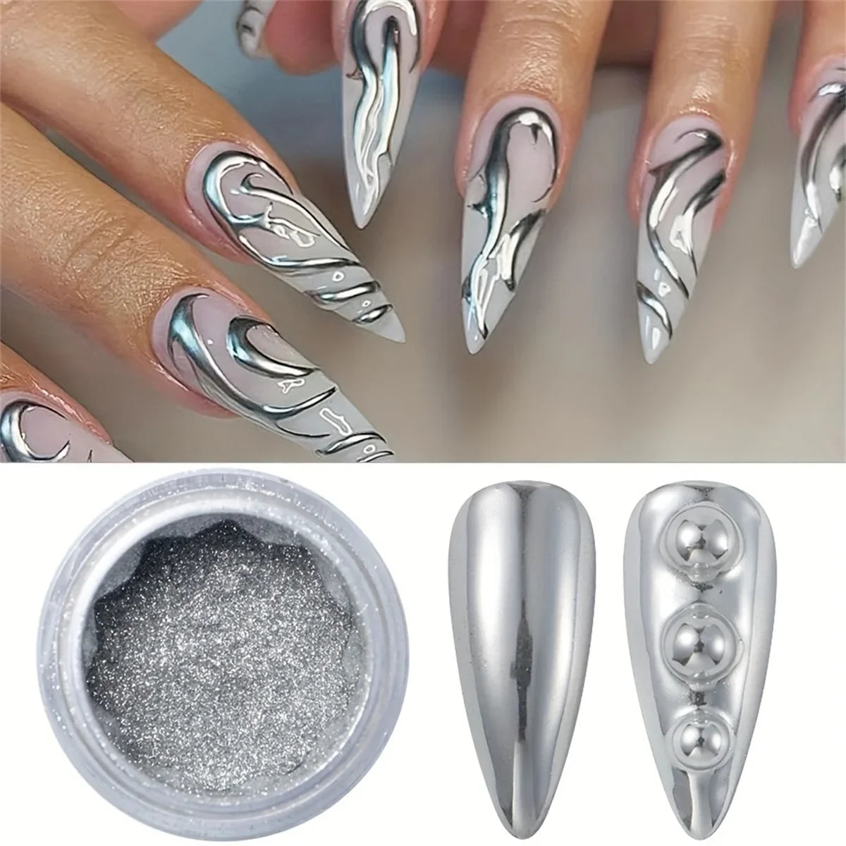 1/6pcs nail magic mirror powder holographic metal chrome powder silver gold nail polish decorative art decoration tool diy Tri Light Beauty