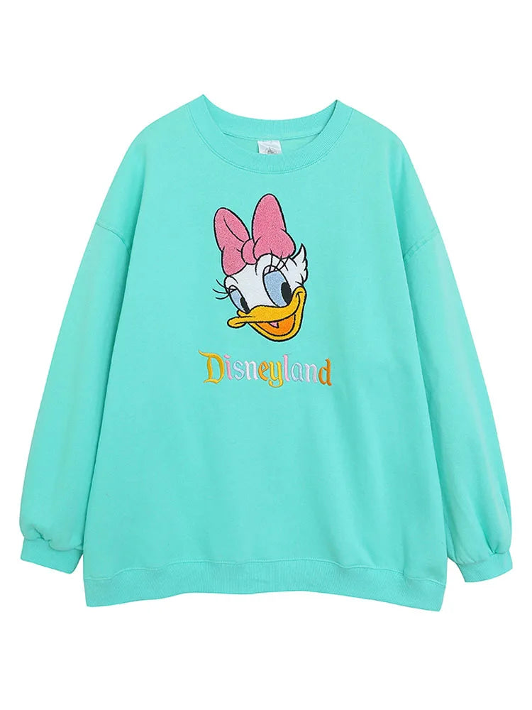 Disney World Disneyland Embroidery Sweatshirt Women Casual Fleece Jumper Mickey Daisy Duck Cartoon Loose Pullover Top O Neck LadyShow.Store