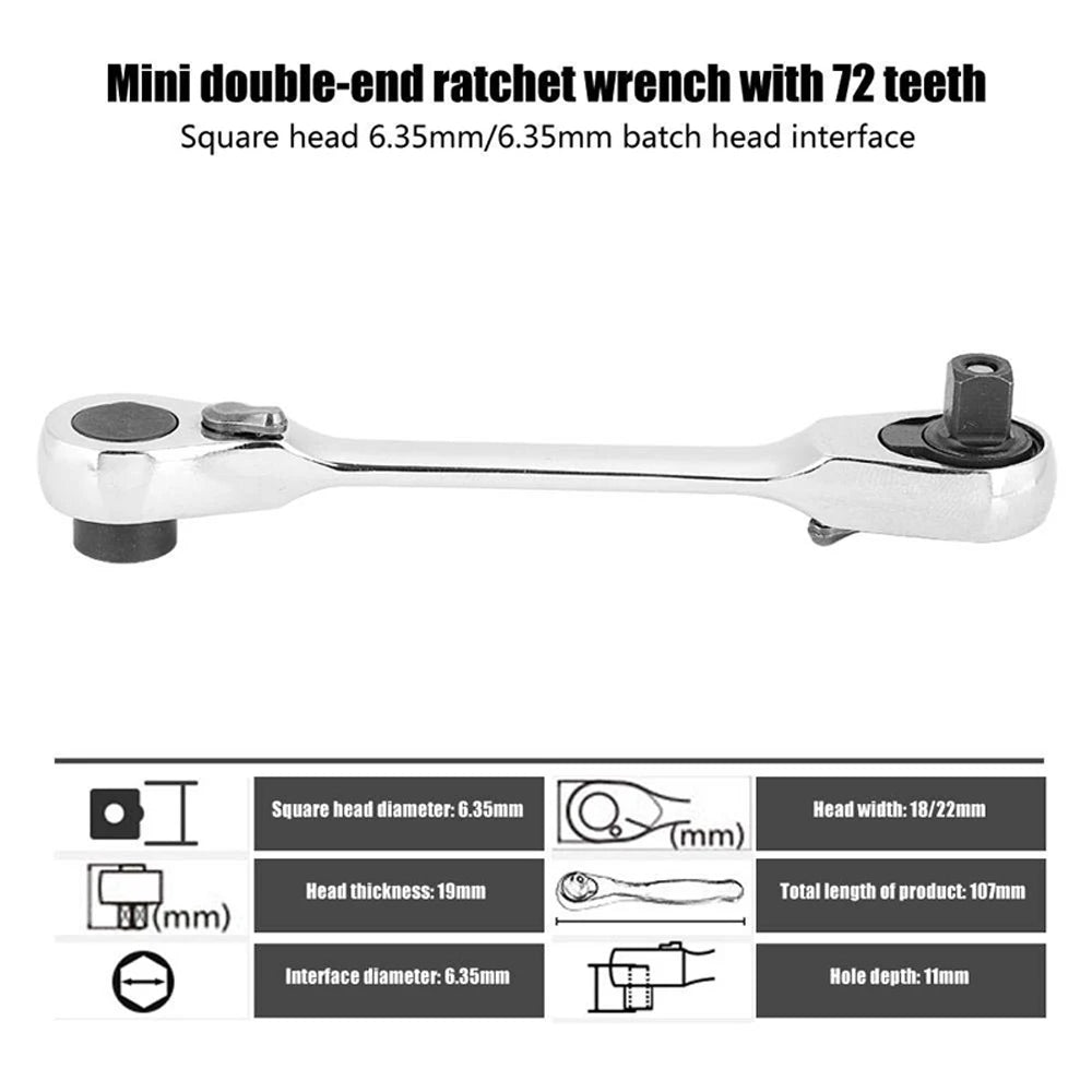 Mini Double Headed Ratchet Wrench 1/4 Inch Drive Socket Screwdriver Bit Driver Quick Release Ratchet Wrench Hand Tools Pi-Mart