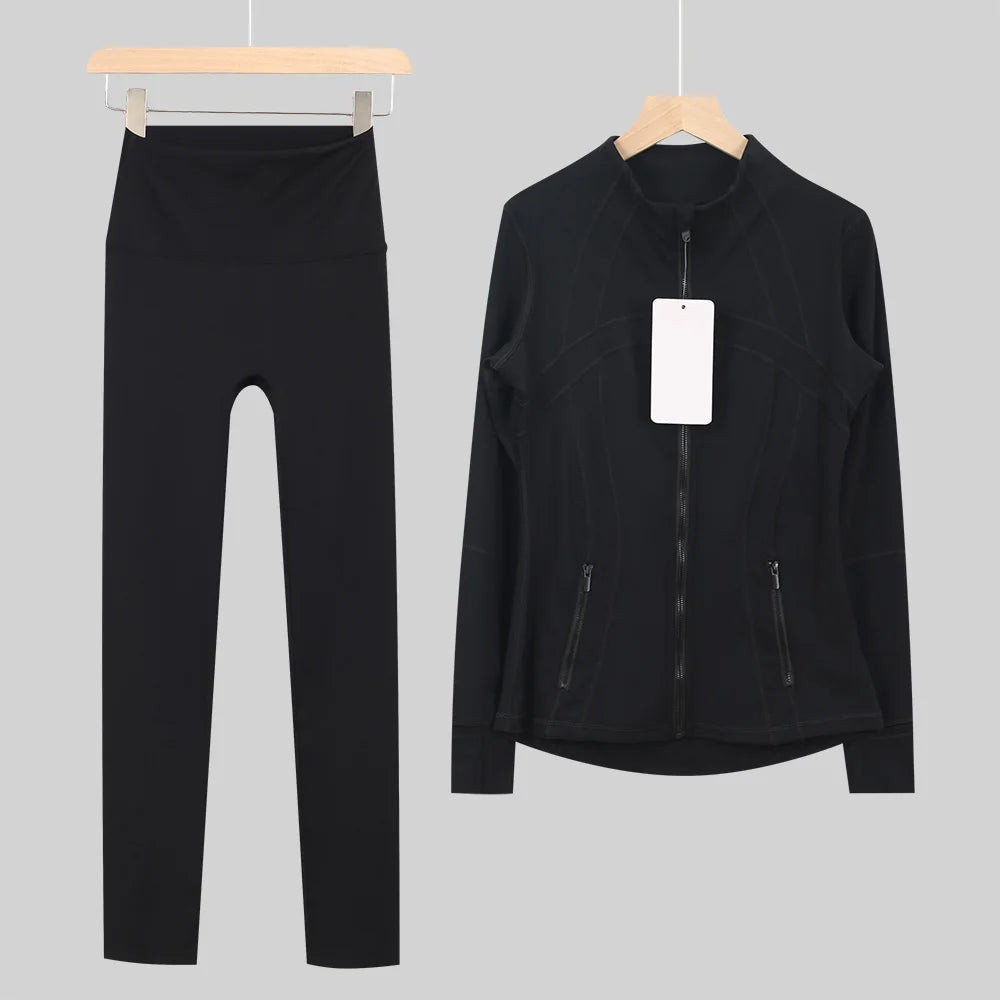 2026 New Yoga Sport Jacket Set Women's Yoga Clothes Running Fitness Jacket Active Wear Clothing Nine-point Pants Pi-Mart