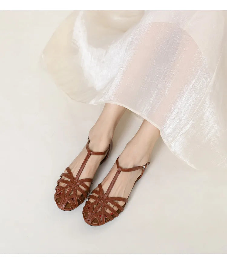 ZAROY Summer Cross Strap Flat Sandals Women Round Toe Ankle Buckle Hollow Casual Roman Sandalia Zapatos De Mujer сандали LadyShow.Store